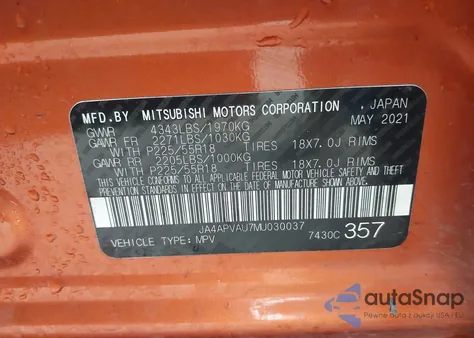 2021 Mitsubishi Outlander Sport 2.0 Se 2Wd from USA, damaged, VIN JA4APVAU7MU030037